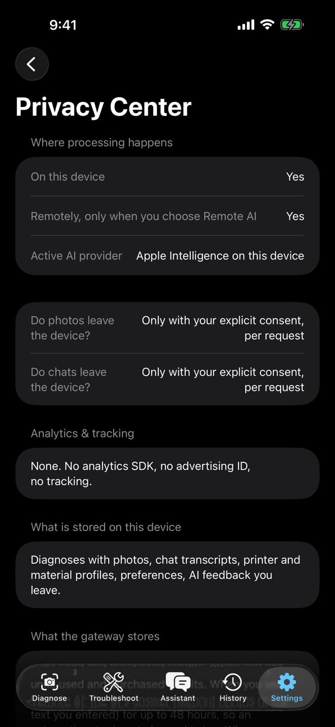 Privacy Center in the app